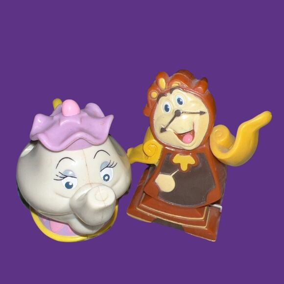 1999 McDonalds Happy Meal Beauty & The Beast COGSWORTH & Ms Potts Figures B2 - Picture 1 of 3